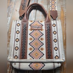 Wrangler Southwestern Women's Geometric Tote Crossbody Brown and Cream Texmex